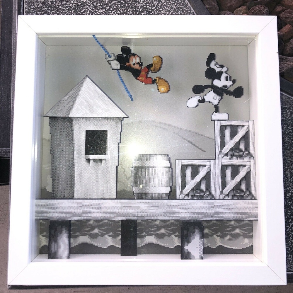 Disney Shadow Box Art Mickey Mouse Mania Sega Genesis Video Game Decor nursery